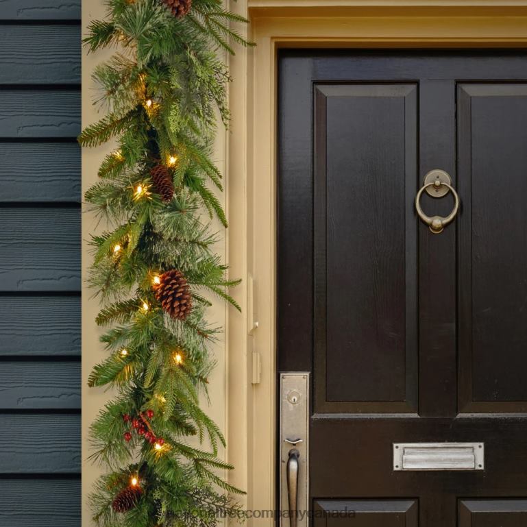 National Tree Company Pre-Lit \Feel Real\ Artificial Christmas Garland Green Colonial Fir Multicolor Lights Decorated With Pine Cones Battery Operated Christmas Collection 9 Feet 68R08338