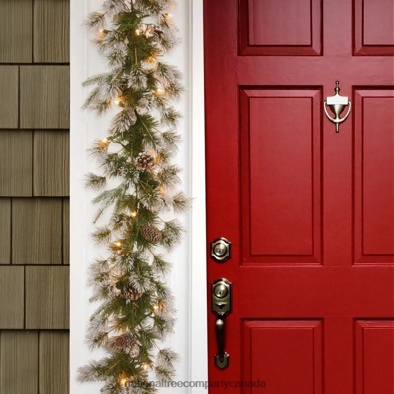 National Tree Company Pre-Lit \Feel Real\ Artificial Christmas Garland Green Liberty Pine White Lights Decorated With Pine Cones Frosted Branches Plug In Christmas Collection 9 Feet 68R08388
