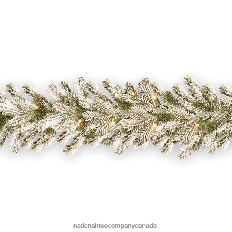 National Tree Company Pre-Lit Feel Real Artificial Christmas Garland Green Sheffield Spruce White Lights Decorated With Frosted Branches Plug In Christmas Collection 9 Feet 68R08371