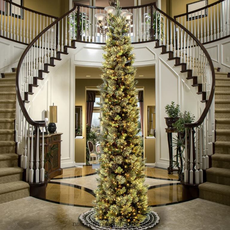 National Tree Company Pre-Lit \Feel Real\ Artificial Giant Christmas Tree Green Carolina Pine White Lights Flocked with Pine Cones Includes Stand 10 feet 68R08160