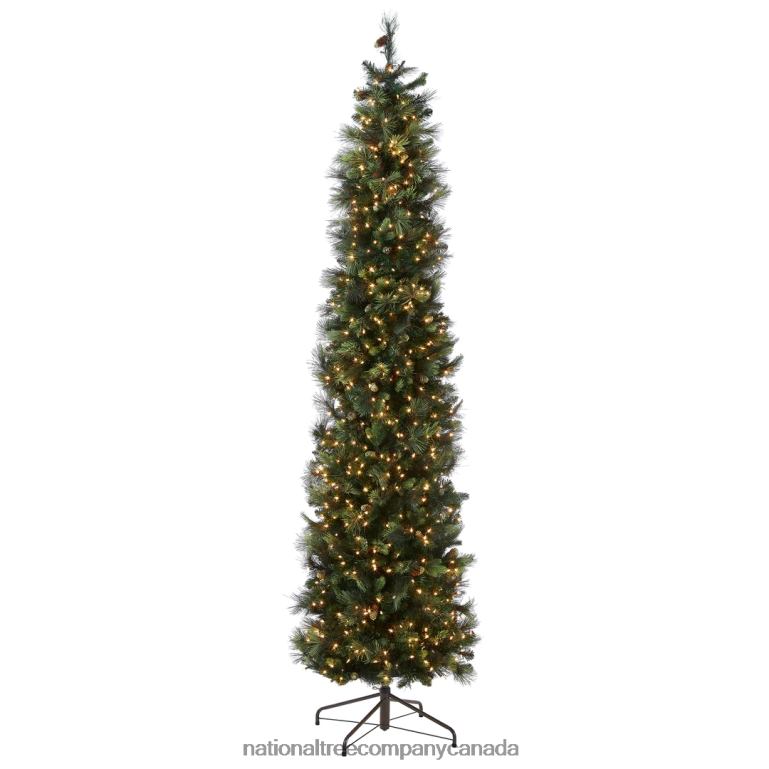 National Tree Company Pre-Lit \Feel Real\ Artificial Giant Christmas Tree Green Carolina Pine White Lights Flocked with Pine Cones Includes Stand 10 feet 68R08160