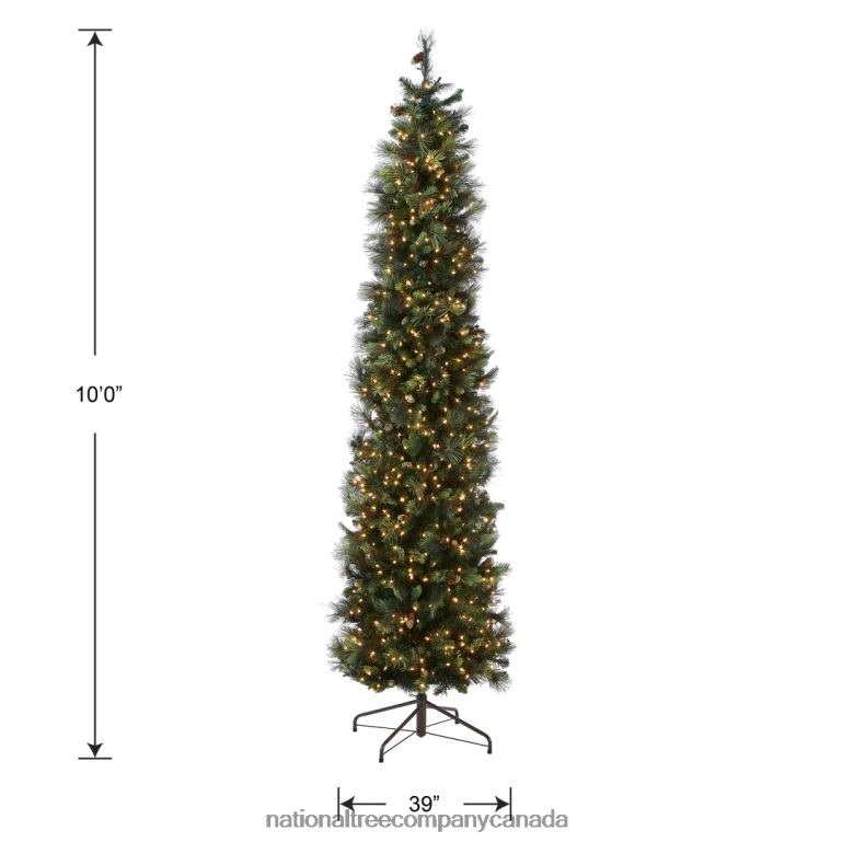 National Tree Company Pre-Lit \Feel Real\ Artificial Giant Christmas Tree Green Carolina Pine White Lights Flocked with Pine Cones Includes Stand 10 feet 68R08160