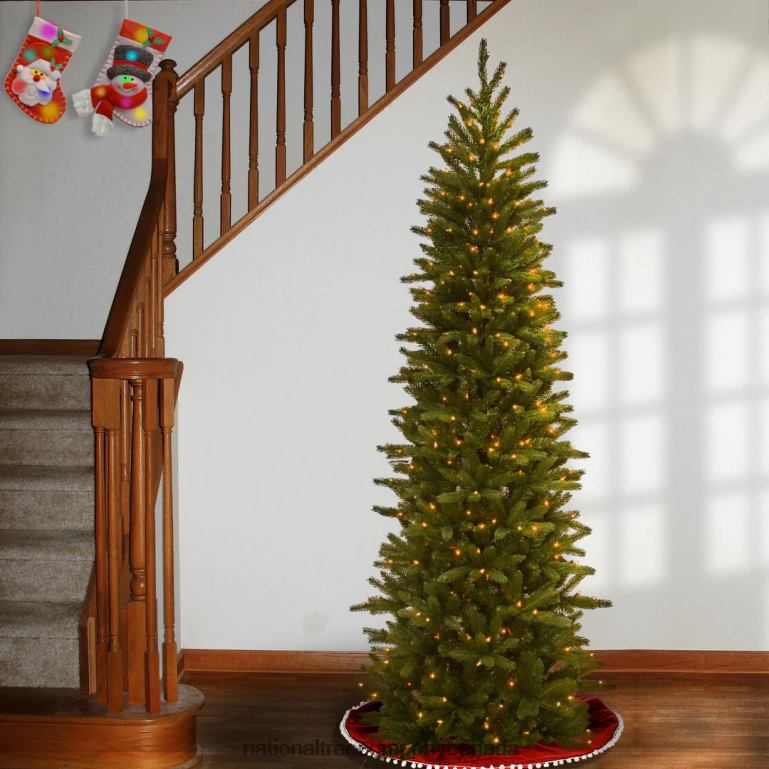 National Tree Company Pre-Lit \Feel Real\ Artificial Slim Christmas Tree Grande Fir Green White Lights Includes Stand 65 Feet 68R0822