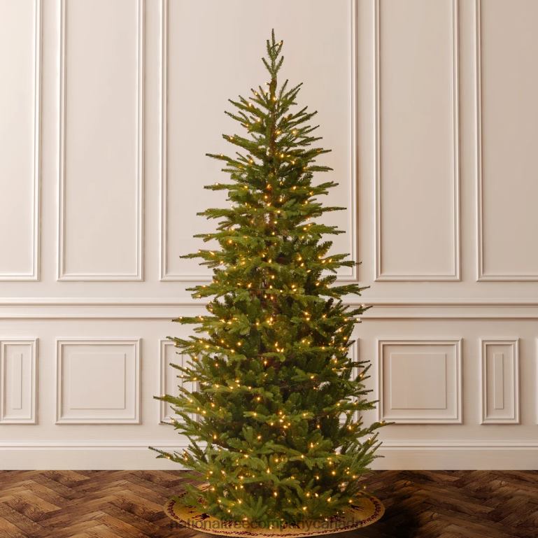 National Tree Company Pre-Lit \Feel Real\ Artificial Slim Christmas Tree Green Frasier Grande White Lights Includes Stand 75 Feet 68R0815