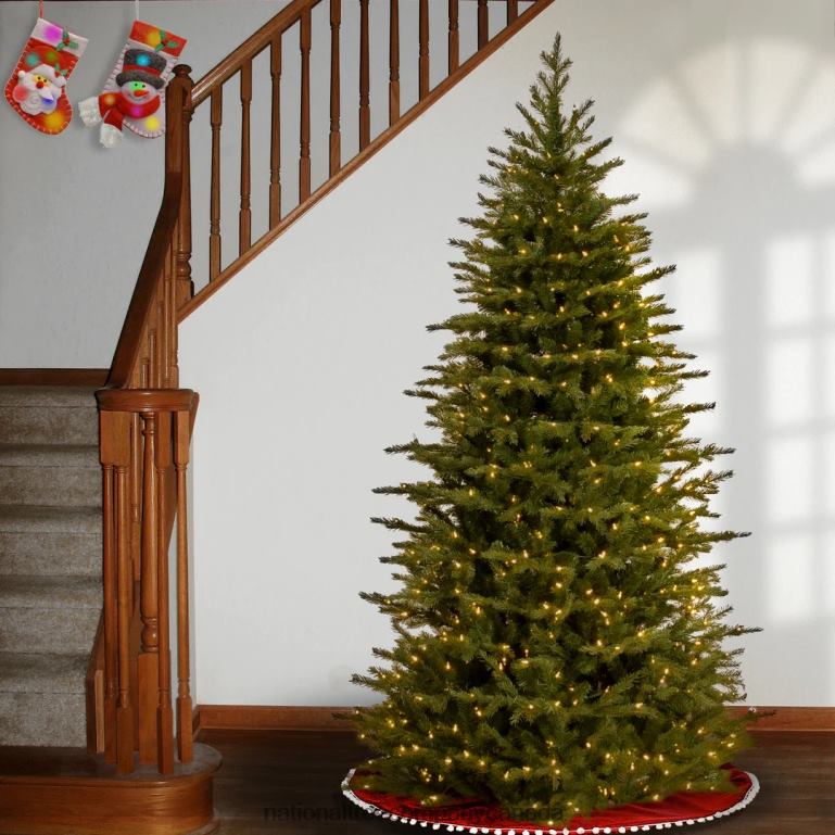 National Tree Company Pre-Lit \Feel Real\ Artificial Slim Christmas Tree Green Nordic Spruce White Lights Includes Stand 75 feet 68R089
