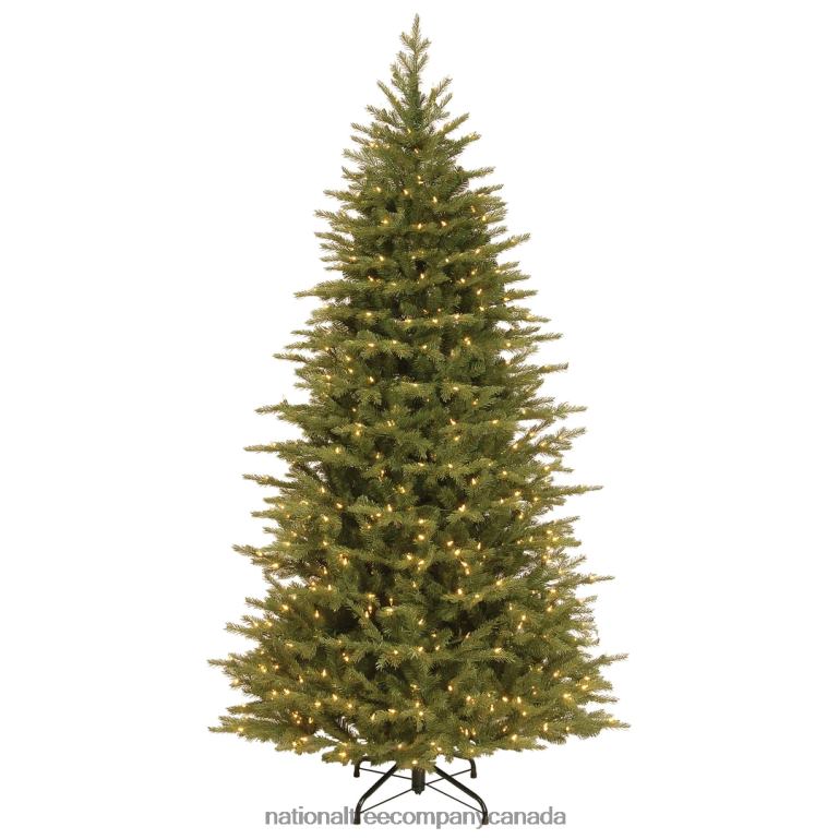 National Tree Company Pre-Lit \Feel Real\ Artificial Slim Christmas Tree Green Nordic Spruce White Lights Includes Stand 75 feet 68R089