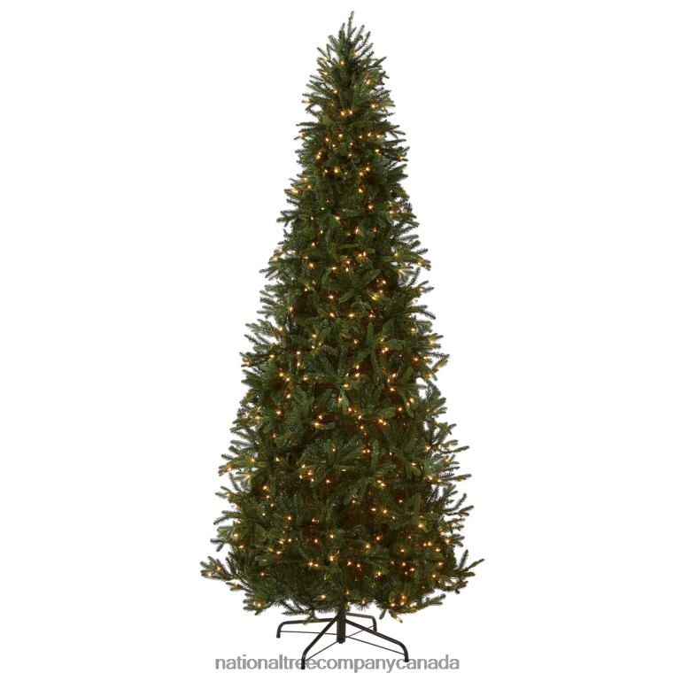 National Tree Company Pre-Lit Feel Real Artificial Slim Christmas Tree Green Tiffany Fir White Lights Includes Stand 9 Feet 68R08139