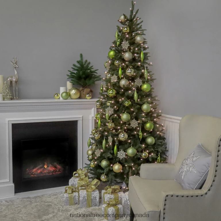 National Tree Company Pre-Lit \Feel Real\ Artificial Slim Christmas Tree Green Tiffany Fir White Lights Includes Stand 9 Feet 68R08139