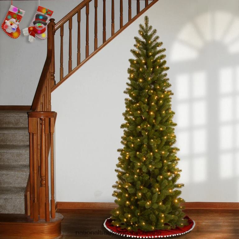 National Tree Company Pre-Lit \Feel Real\ Artificial Slim Downswept Christmas Tree Green Douglas Fir White Lights Includes Stand 65 feet 68R0866