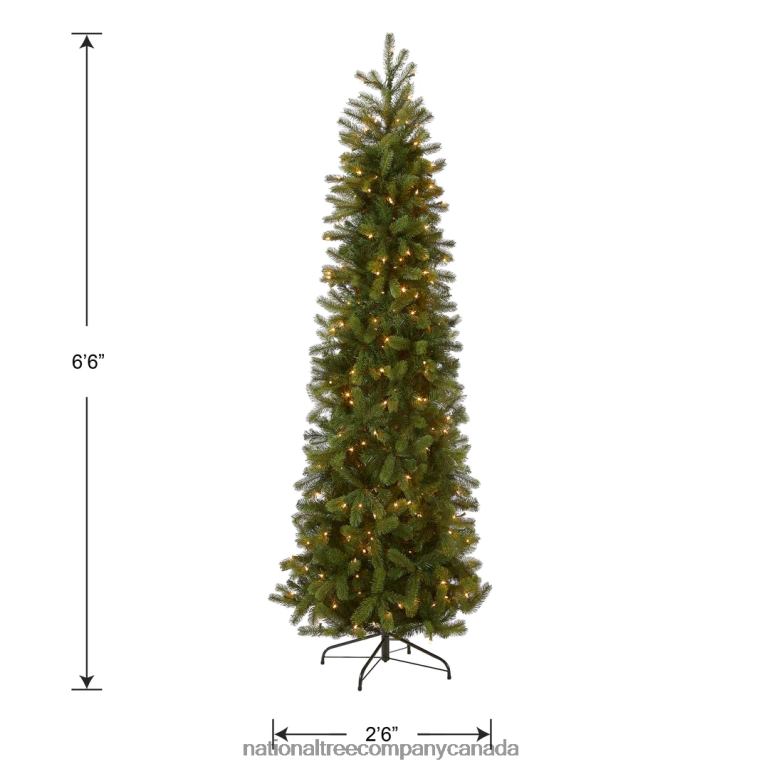 National Tree Company Pre-Lit \Feel Real\ Artificial Slim Downswept Christmas Tree Green Douglas Fir White Lights Includes Stand 65 feet 68R0866