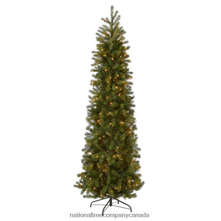 National Tree Company Pre-Lit \Feel Real\ Artificial Slim Downswept Christmas Tree Green Douglas Fir White Lights Includes Stand 65 feet 68R0866