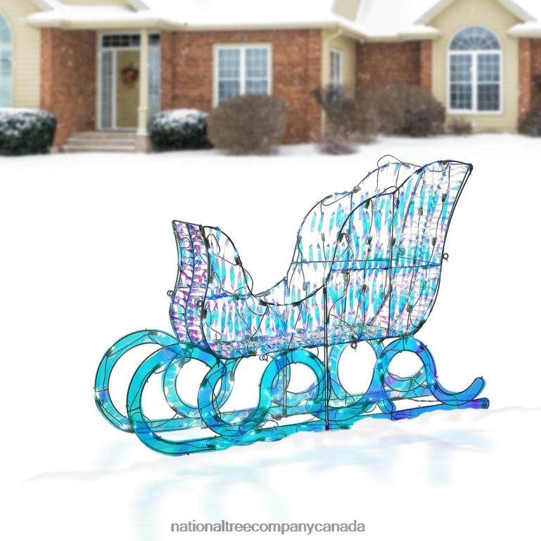 National Tree Company Pre Lit Iridescent Santa Sleigh Decoration Strung with 105 Cool White LED Lights Plug In Christmas Collection 26 Inches 68R08620