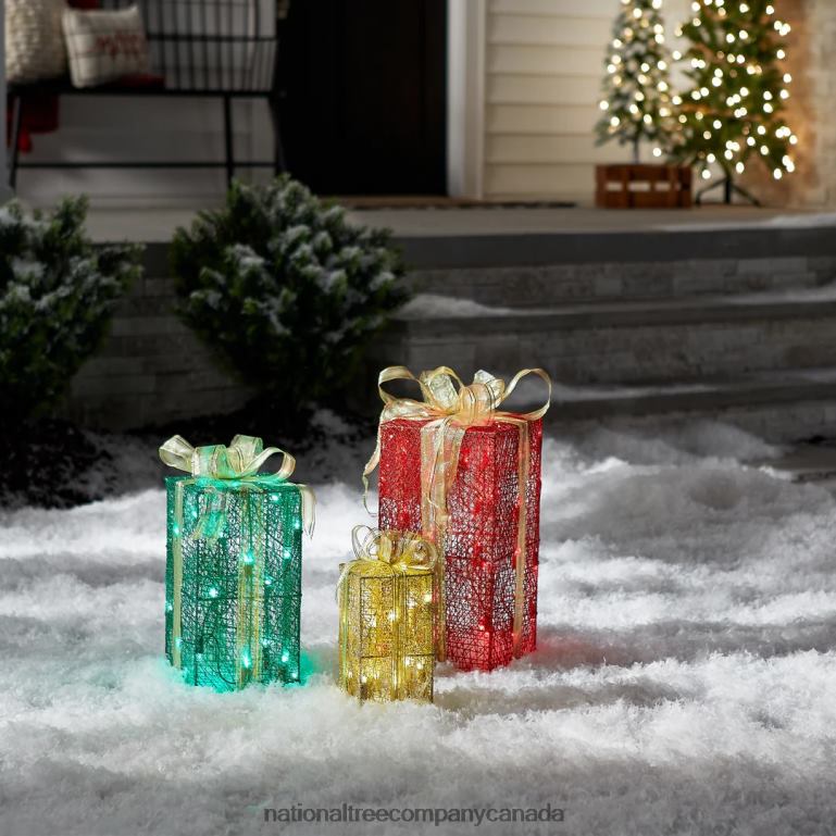 National Tree Company Pre-Lit Multicolor Gift Boxes Set of Three White Lights Christmas Collection 68R08591