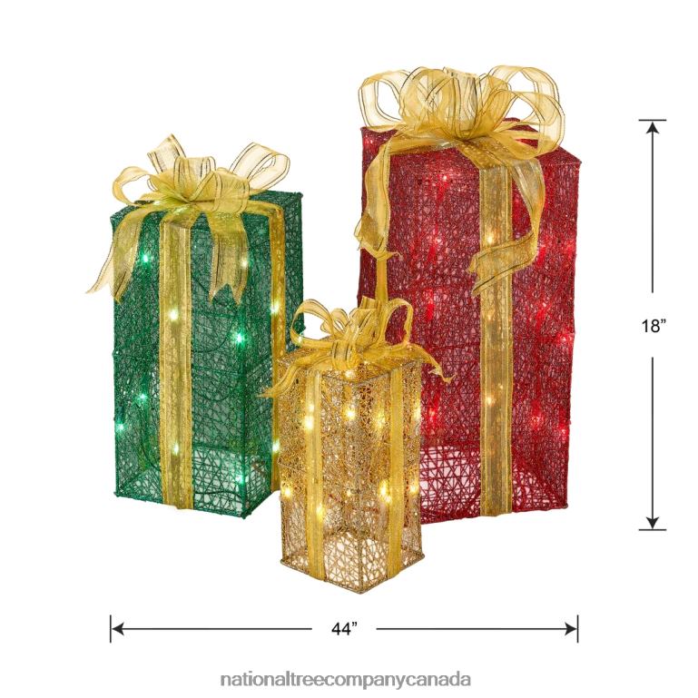 National Tree Company Pre-Lit Multicolor Gift Boxes Set of Three White Lights Christmas Collection 68R08591