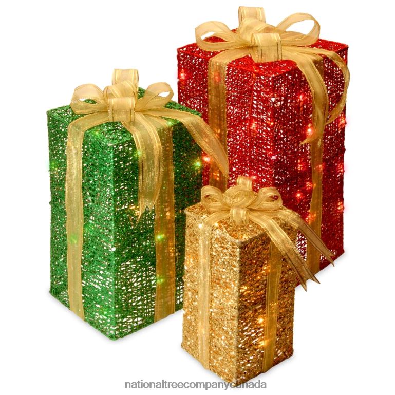 National Tree Company Pre-Lit Multicolor Gift Boxes Set of Three White Lights Christmas Collection 68R08591
