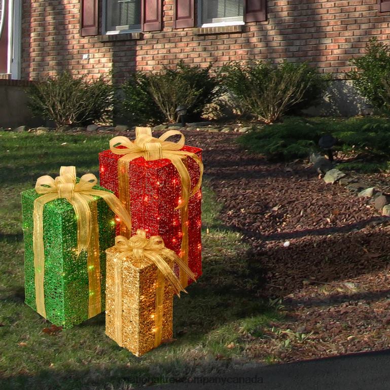 National Tree Company Pre-Lit Multicolor Gift Boxes Set of Three White Lights Christmas Collection 68R08591