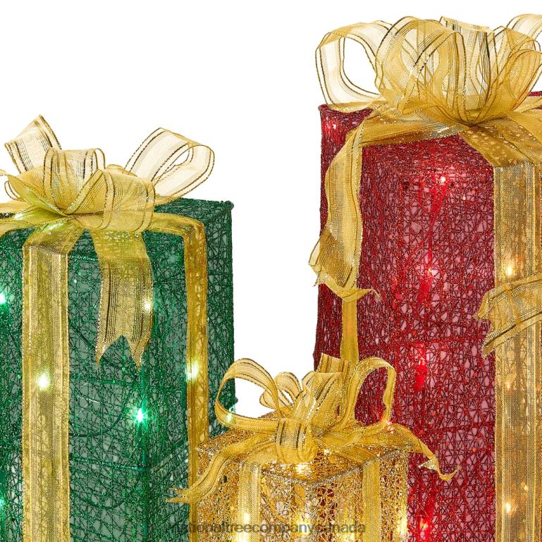 National Tree Company Pre-Lit Multicolor Gift Boxes Set of Three White Lights Christmas Collection 68R08591