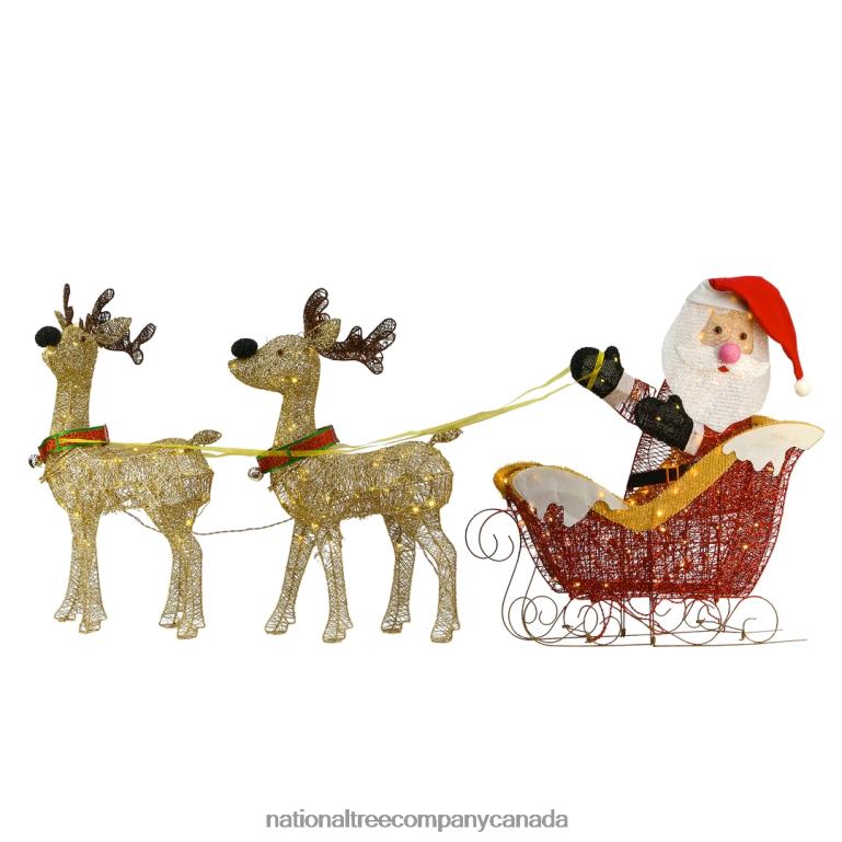 National Tree Company Pre Lit Santa and Reindeer Decoration Includes Santa Two Reindeer Prestrung with 225 Warm White LED Lights Battery Powered Christmas Collection 33 Inches 68R08644