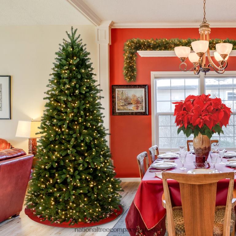 National Tree Company Pre-Lit Slim Artificial Christmas Tree Green Jersey Fraser Fir \Feel Real\ White Lights Includes Stand 65 Feet 68R0830