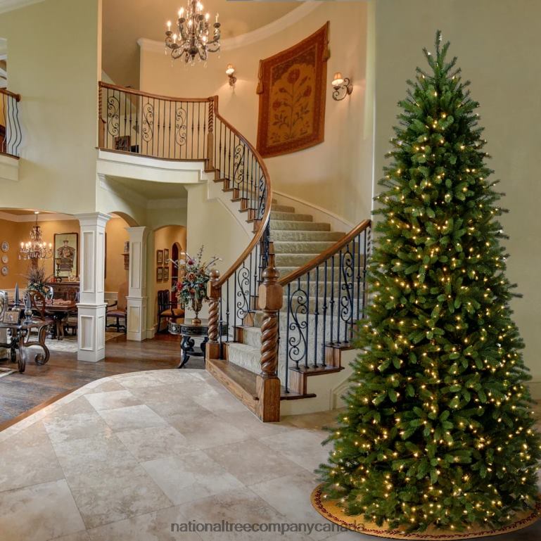 National Tree Company Pre-Lit Slim Artificial Christmas Tree Green Jersey Fraser Fir \Feel Real\ White Lights Includes Stand 9 Feet 68R0885