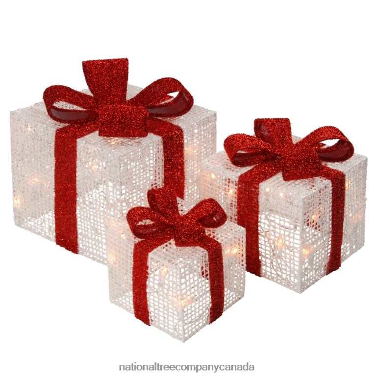 National Tree Company Pre-Lit White Gift Boxes Set of Three White Lights Christmas Collection 68R08676