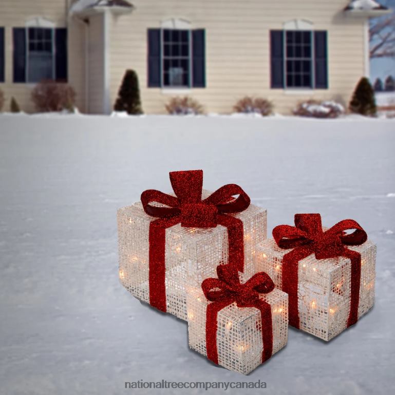 National Tree Company Pre-Lit White Gift Boxes Set of Three White Lights Christmas Collection 68R08676