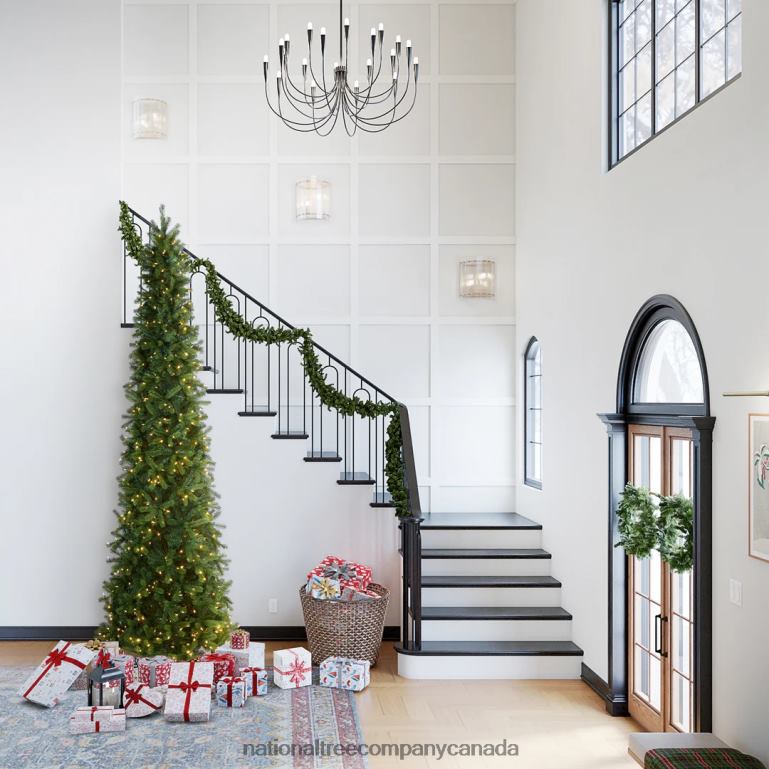 National Tree Company Pre-lit \Feel Real\ Artificial Giant Slim Downswept Christmas Tree Green Douglas Fir Dual Color LED Lights Includes PowerConnect and Stand 12 feet 68R087