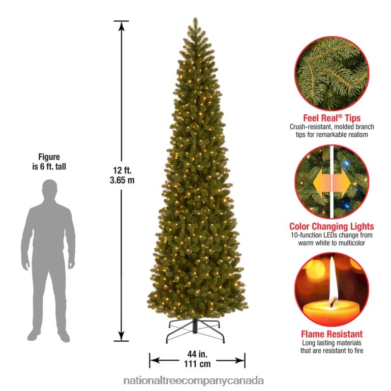 National Tree Company Pre-lit \Feel Real\ Artificial Giant Slim Downswept Christmas Tree Green Douglas Fir Dual Color LED Lights Includes PowerConnect and Stand 12 feet 68R087