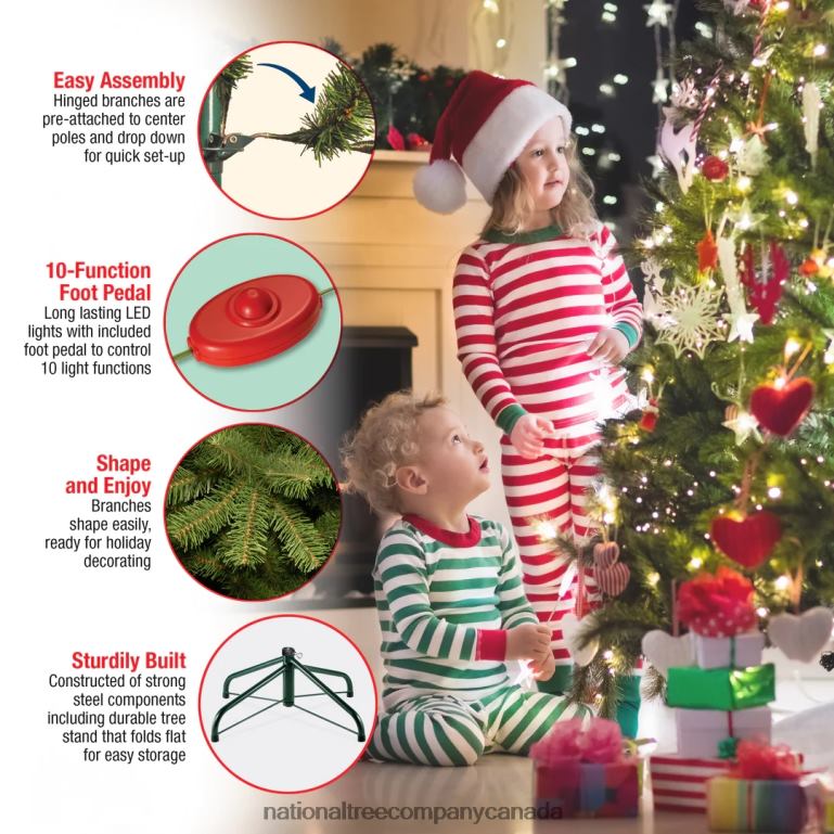 National Tree Company Pre-lit \Feel Real\ Artificial Giant Slim Downswept Christmas Tree Green Douglas Fir Dual Color LED Lights Includes PowerConnect and Stand 12 feet 68R087