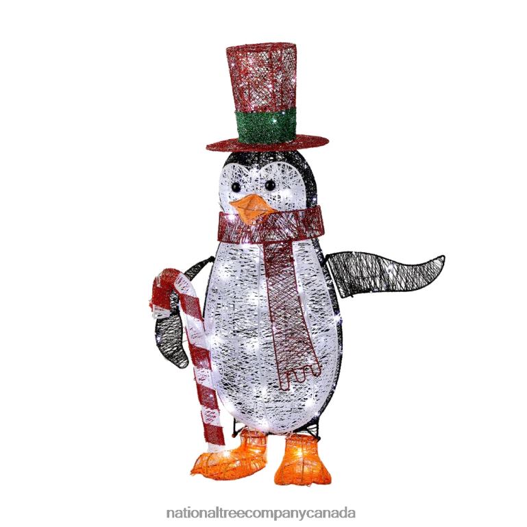 National Tree Company Prelit LED 36 Penguin with Red Top Hat and Candy Cane Decor 68R08617