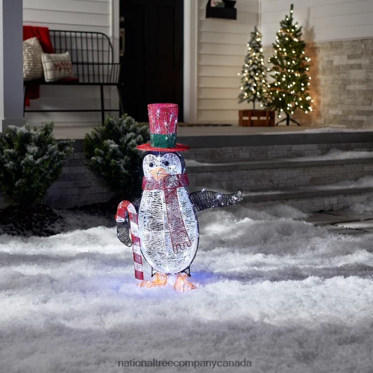 National Tree Company Prelit LED 36\ Penguin with Red Top Hat and Candy Cane Decor 68R08617