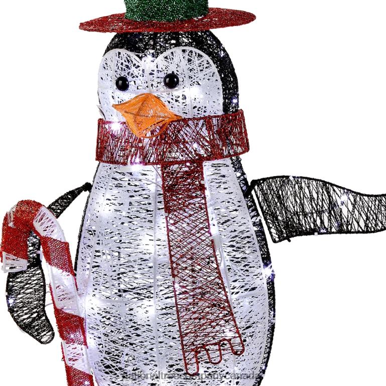 National Tree Company Prelit LED 36\ Penguin with Red Top Hat and Candy Cane Decor 68R08617
