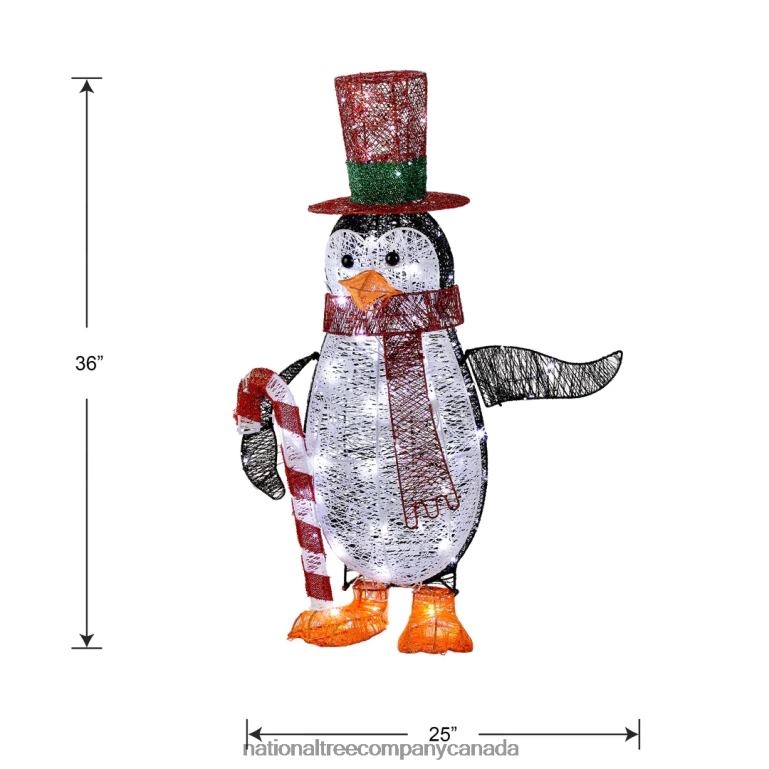 National Tree Company Prelit LED 36\ Penguin with Red Top Hat and Candy Cane Decor 68R08617