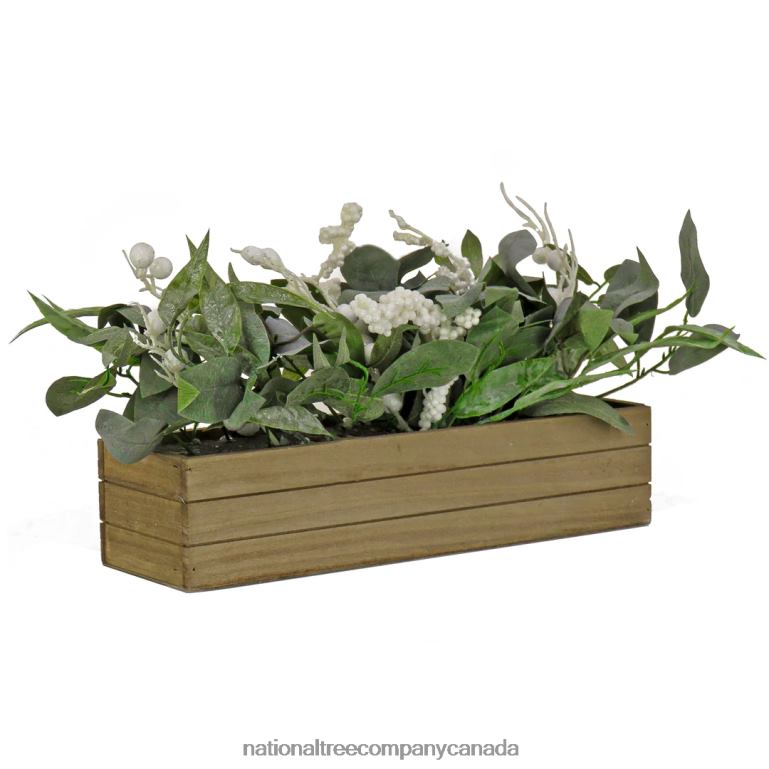 National Tree Company Rectangular Planter Box with Christmas Greenery White Berries 22 in 68R08491