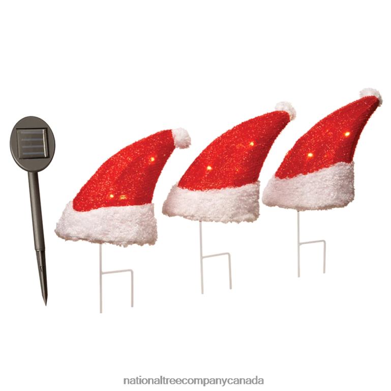 National Tree Company Three 18 in Solar Lit Santa Hats 68R08624