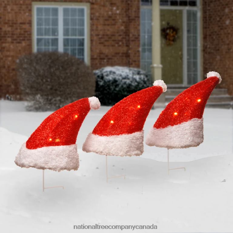 National Tree Company Three 18 in Solar Lit Santa Hats 68R08624