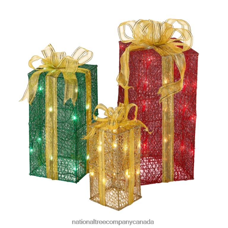 National Tree Company Pre-Lit Multicolor Gift Boxes, Set of Three, White Lights, Christmas Collection 68R08591