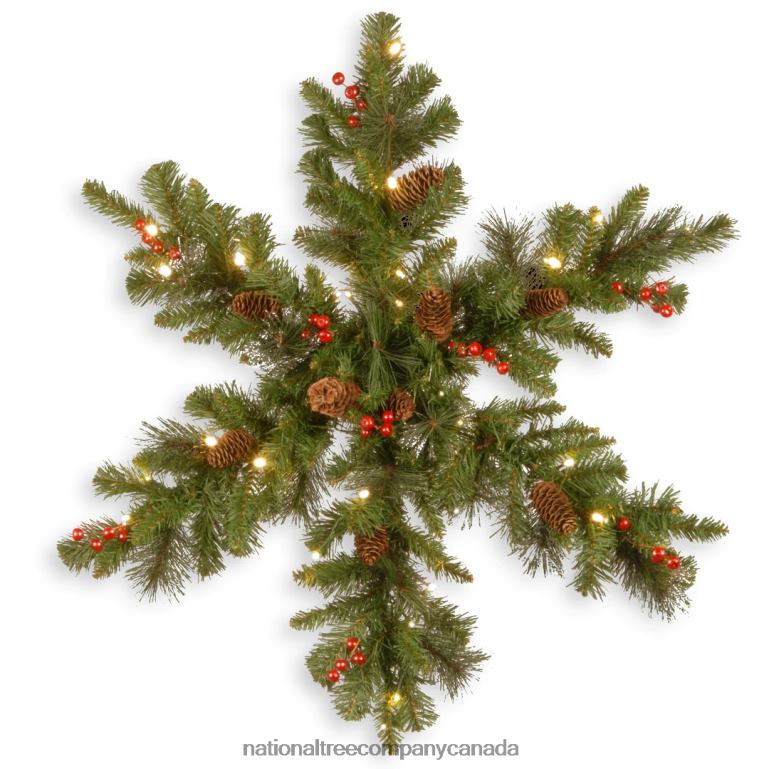National Tree Company Pre-Lit Artificial Christmas Hanging Snowflake, Green, Crestwood Spruce, Decorated with Pine Cones, Berry Clusters, Christmas Collection, 32 Inches 68R08465