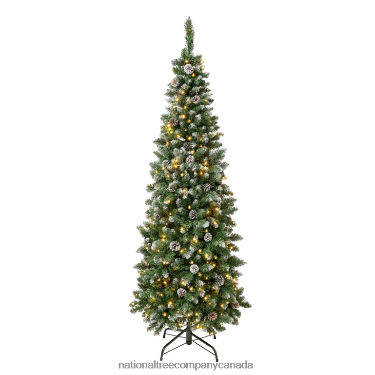 National Tree Company First Traditions Pre-Lit Oakley Hills Snowy Slim Christmas Tree with Hinged Branches, Warm White LED Lights, Plug In, 6 ft 68R0865