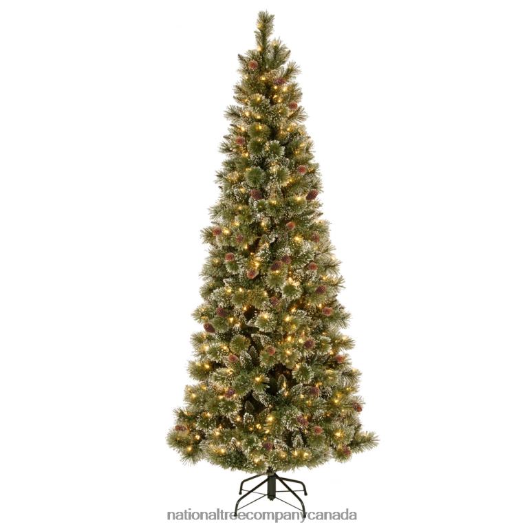 National Tree Company 7.5 ft Glittery Bristle Pine Slim Tree with Dual Color LED Lights 68R0829