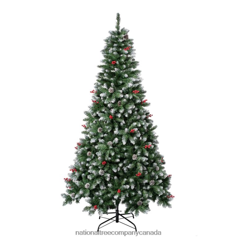 National Tree Company First Frosted Traditions Christmas Tree with Hinged Branches, Pinecones and Red Berries, 7.5 ft 68R0895