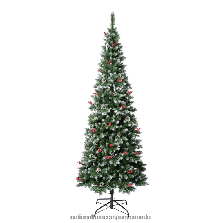 National Tree Company First Frosted Traditions Slim Christmas Tree with Hinged Branches, Pinecones and Red Berries, 7.5 ft 68R08185