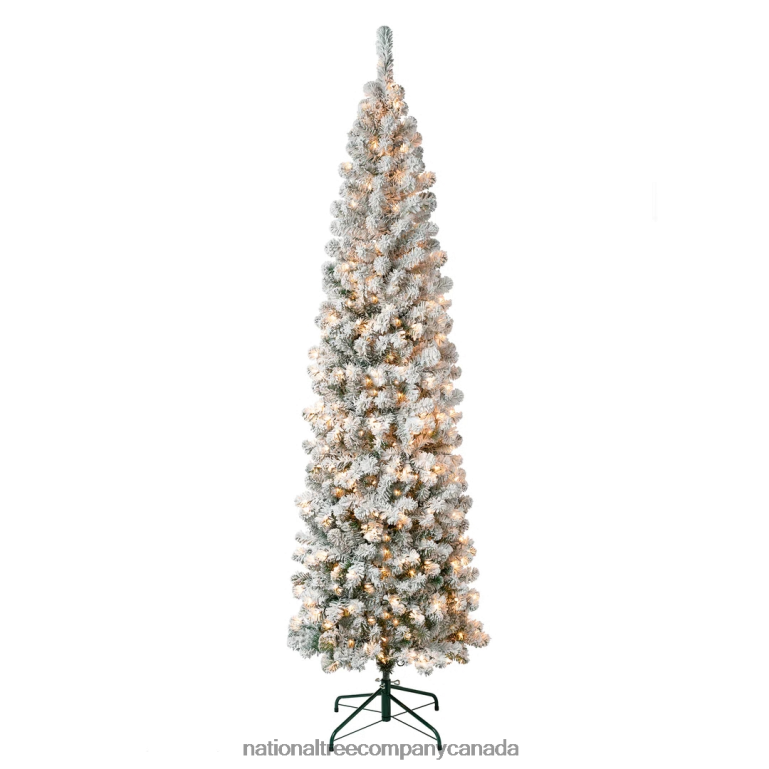 National Tree Company First Traditions Pre-Lit Acacia Flocked Tree Slim Christmas Tree, Clear Incandescent Lights, Plug In, 7.5 ft 68R0833