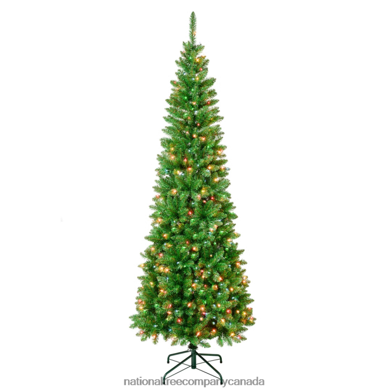 National Tree Company First Traditions Pre-Lit Rowan Pencil Slim Christmas Tree, Multicolor Incandescent Lights, Plug In, 7.5 ft 68R08182