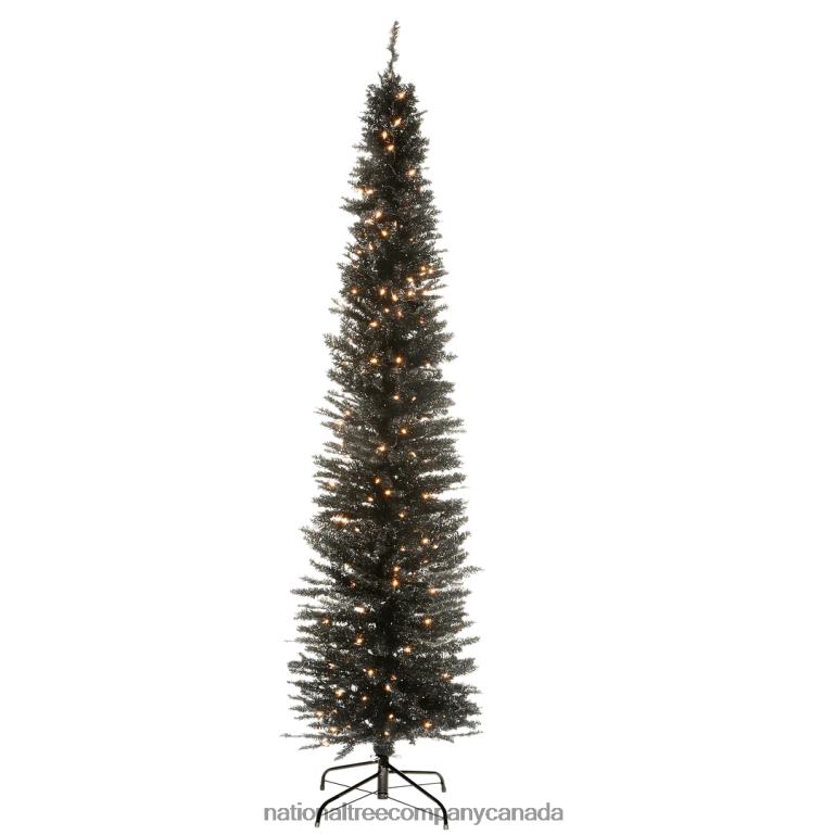 National Tree Company Pre-Lit Artificial Christmas Tree, Black Tinsel, White Lights, Includes Stand, 7 feet 68R08212