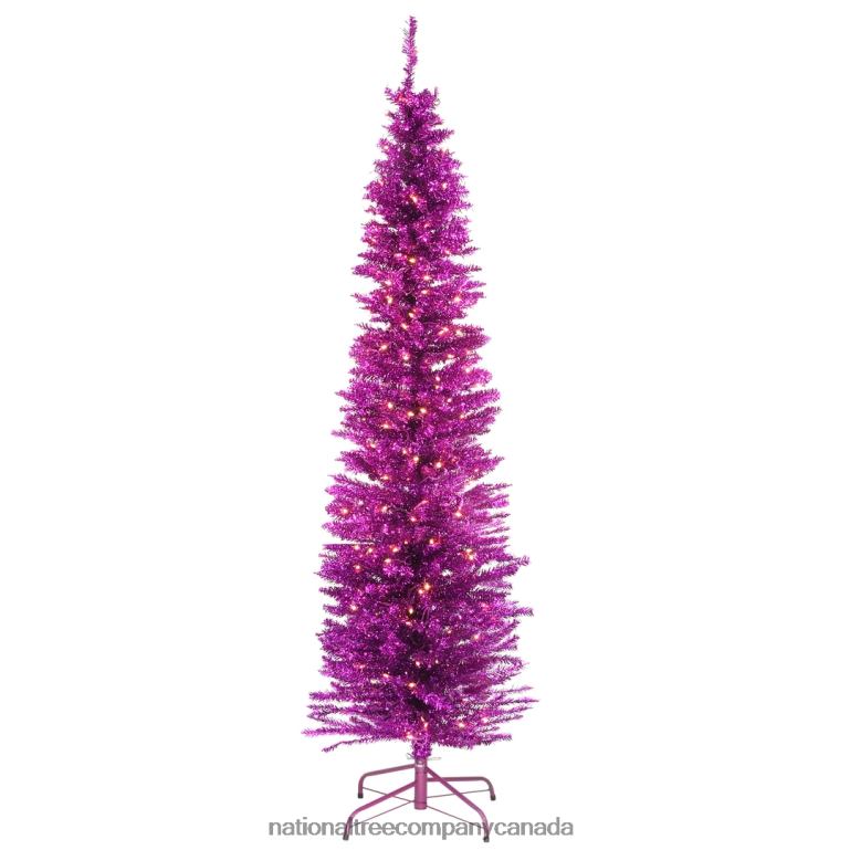 National Tree Company Pre-Lit Artificial Christmas Tree, Pink Tinsel, White Lights, Includes Stand, 7 feet 68R08210