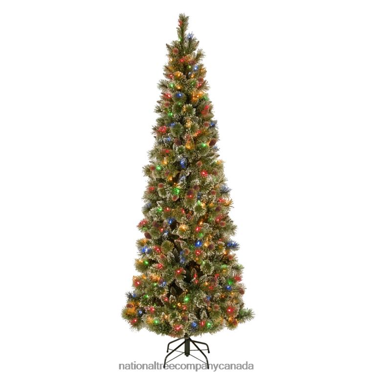 National Tree Company Pre-Lit Artificial Slim Christmas Tree, Glittering Pine, Green, Multicolor Lights, Power Connect,Decorated with Pine Cones, Includes Stand, 9 Feet 68R0868