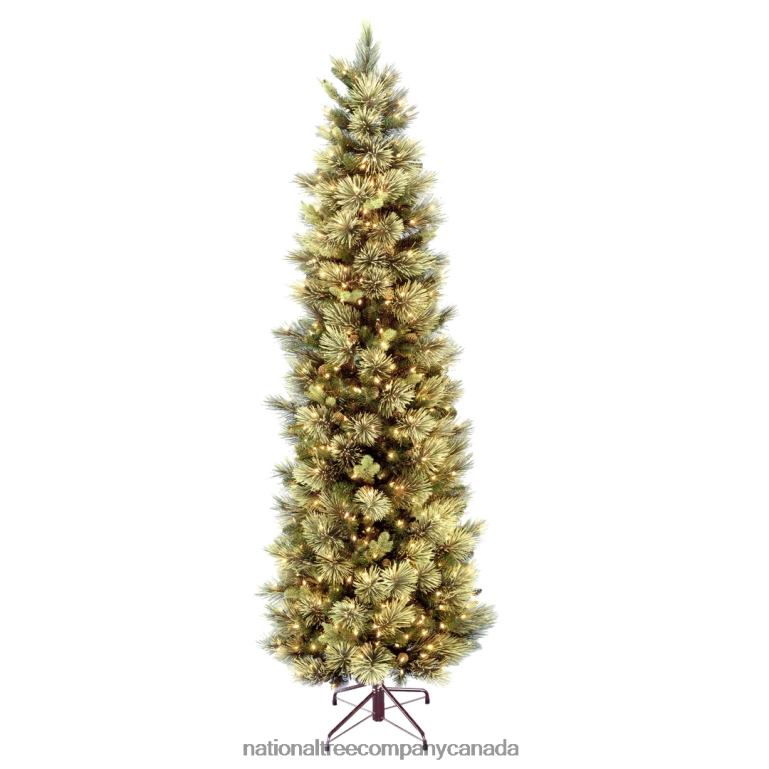 National Tree Company Pre-Lit Artificial Slim Christmas Tree, Green, Carolina Pine, White Lights, Includes Stand, 7.5 feet 68R0836