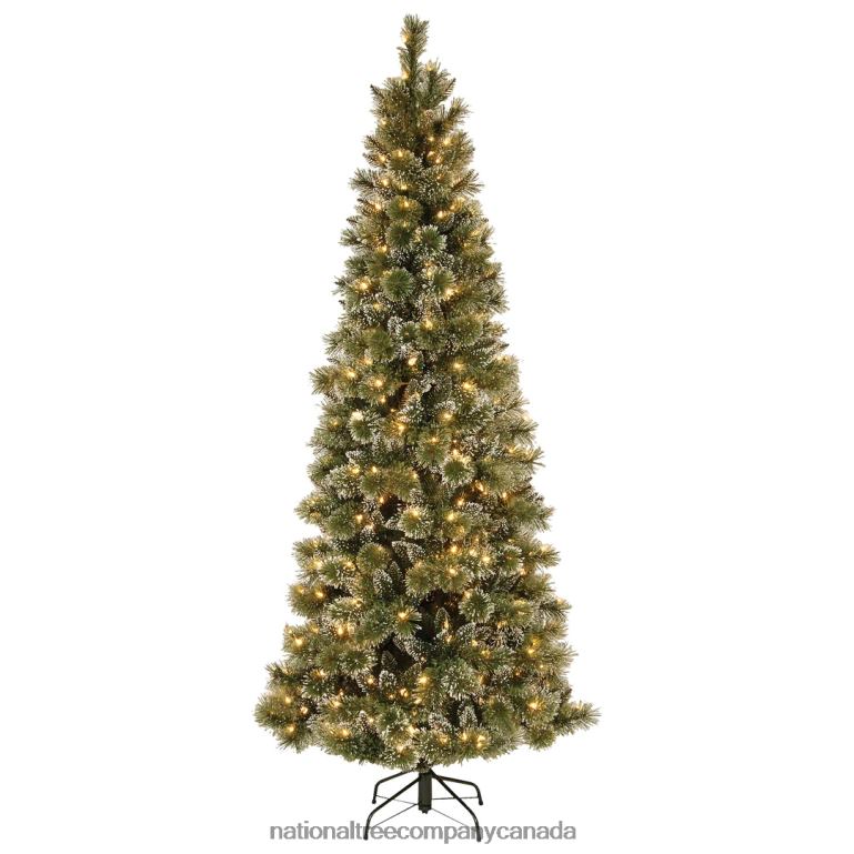 National Tree Company Pre-Lit Artificial Slim Christmas Tree, Green, Glittery Bristle Pine, White Lights, Includes Stand, 7.5 Feet 68R08127