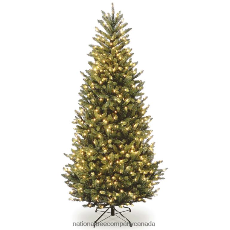 National Tree Company Pre-Lit Artificial Slim Christmas Tree, Green, Natural Fraser Fir, White Lights, Includes Stand, 7 Feet 68R0855